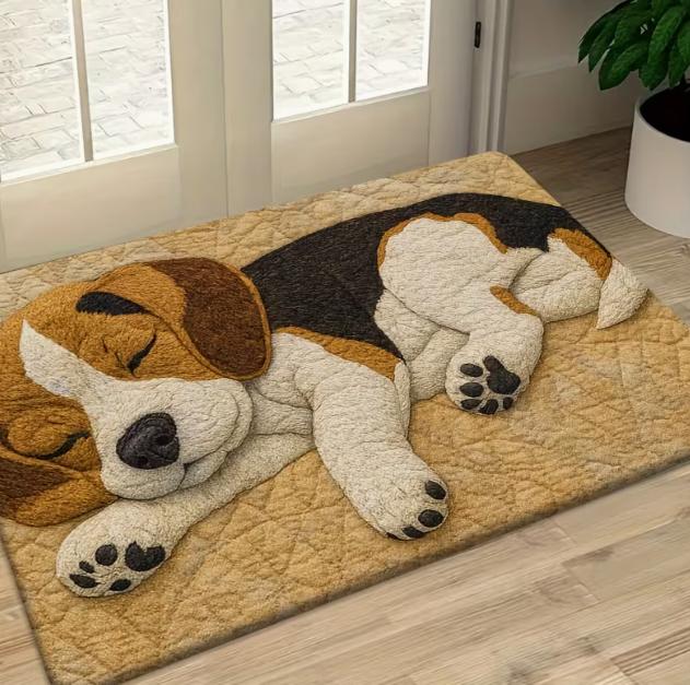 Felpudo de Perro Durmiendo Plano 2D Lavable a Máquina Felpudo para Exteriores Adecuado para Dormitorio Sala de Estar Entrada Decoración del Hogar Alfombra