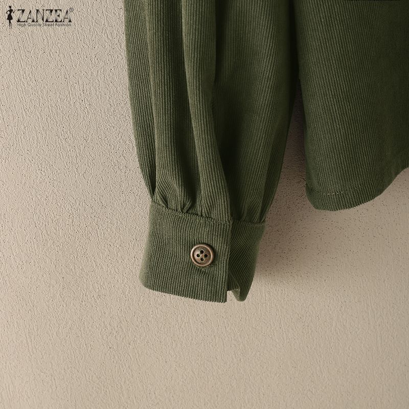 ZANZEA Women Casual Turn Down Collar Long Sleeve Loose Corduroy Blouse