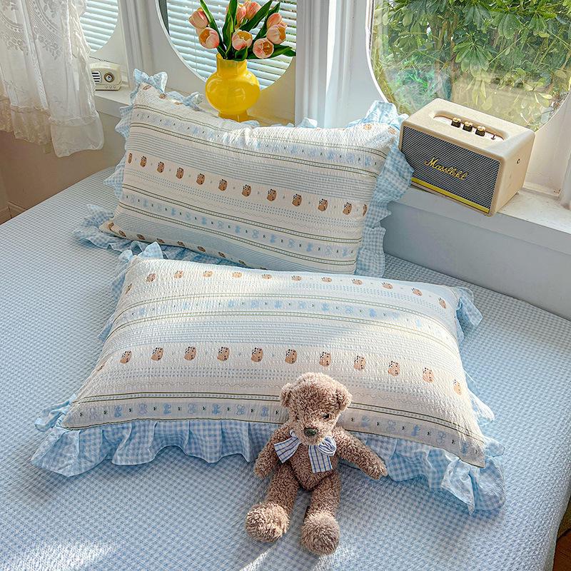 Spring/Summer Kids' Cotton Lace Duvet & Sheet Set - Korean Style, A-Grade, Puffy, 3-Piece