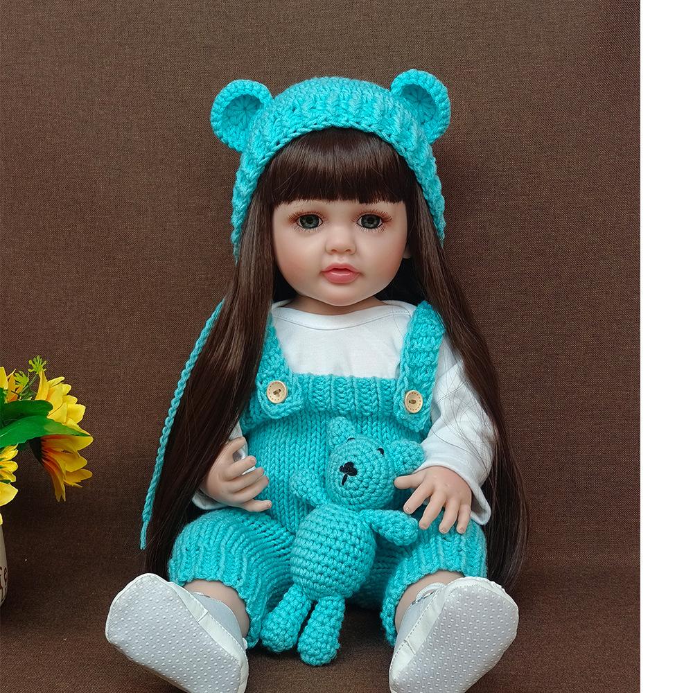 Rebirth Doll Simulation Baby Can Enter The Water Simulation Baby Accompanying Toy Full Glue Body 55 Cm Blooming Long Hair Girl