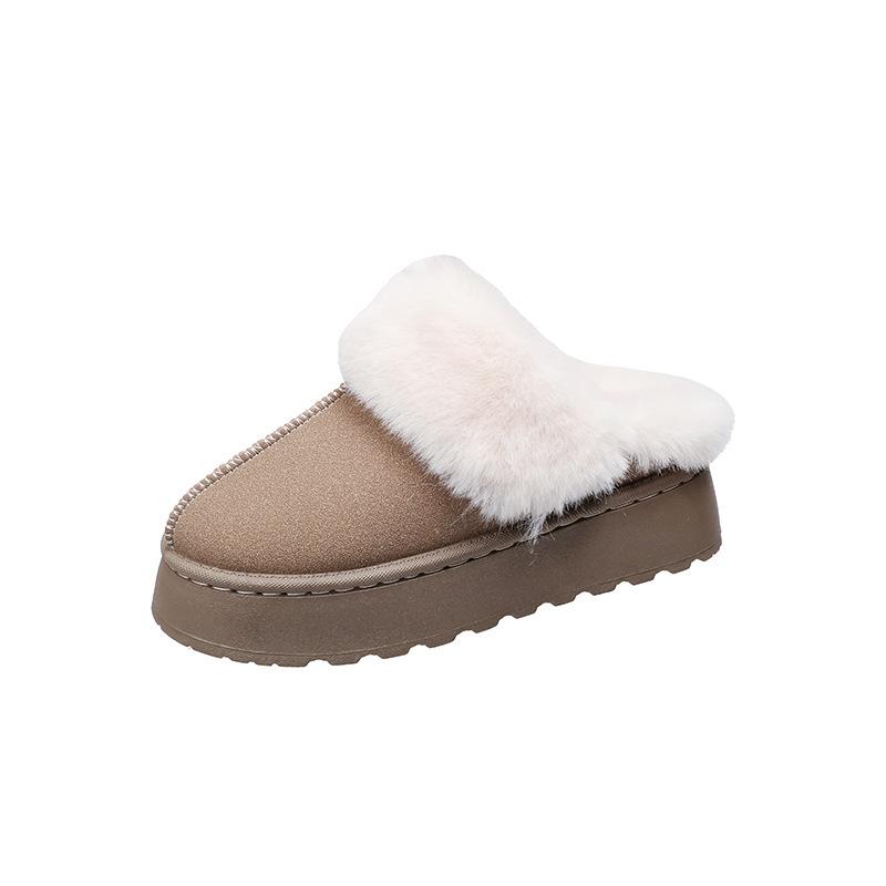 Winter new muffin platform slippers bag head velvet warm and comfortable home cotton shoes cotton shoes