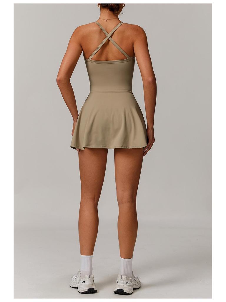 Recycled Anti-Exposure Twisted Design Tennis Dress with Cross Hollow Back and Skirt Hem