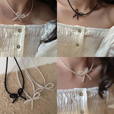 Tasarım Fiyonk El Yapımı Boncuklu İnci Kolye Kadın Tatlı Sevimli Zarif Moda Çok Yönlü Boyun Zinciri Köprücük Kemiği Zinciri