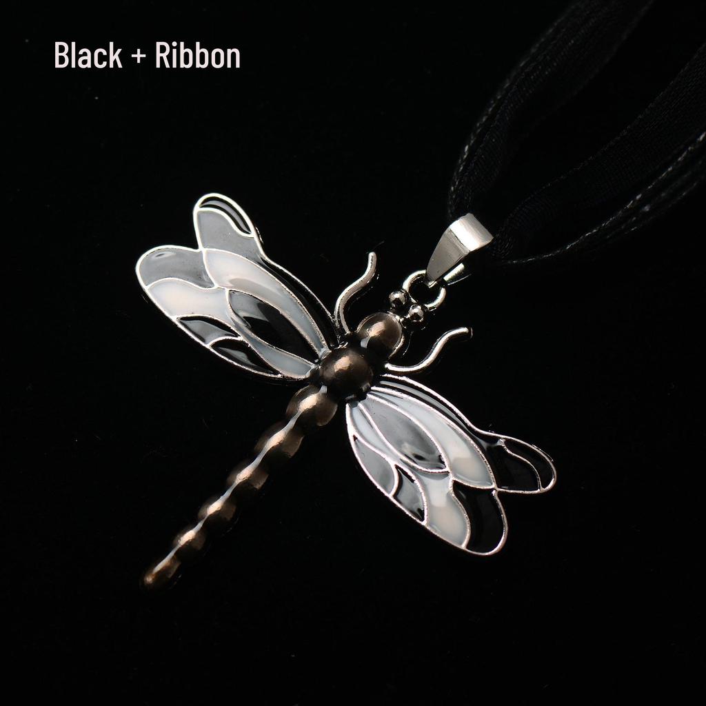 Silver Dragonfly Necklace with Luminous Butterfly - Retro Forest-Inspired