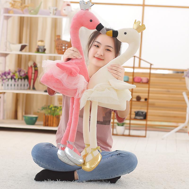 

1pc 50/80cm Kawaii Swan Plush Toy Soft Stuffed Cute Animal Flamingo with Shoes Lovely Dolls for Gifts 50cm рожевий