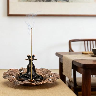 1PC Vintage Alloy Zen Frog Incense Stick Holder Incense Burner for Home Office Meditation Yoga Aromatherapy Decor Ornament Gift