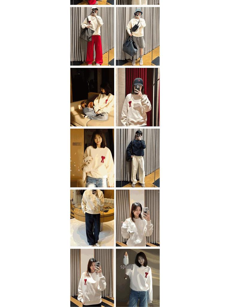 Sweat à capuche au crochet pour automne-hiver, unisexe, avec broderie en forme de cœur, manches longues, col rond.