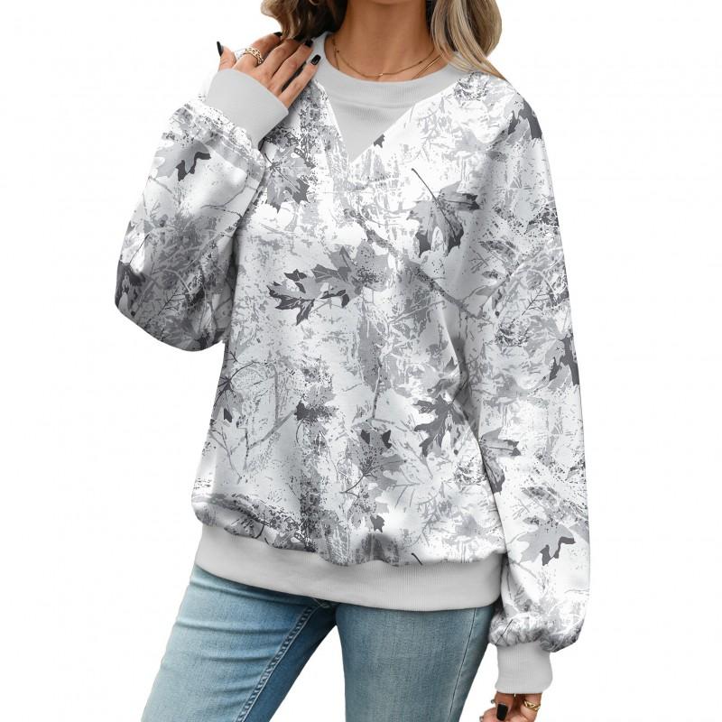 Womens Oversized Long Sleeve Crewneck Sweatshirt With Geometric Print 2026 Winter Casual Top