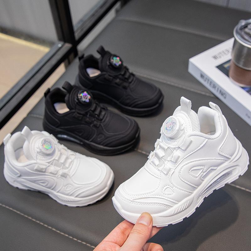 Children's Sports Shoes 2025 Spring and Autumn New Girls Rotating Button Running Shoes Boys Little White Shoes Soft-soled Casual Shoes