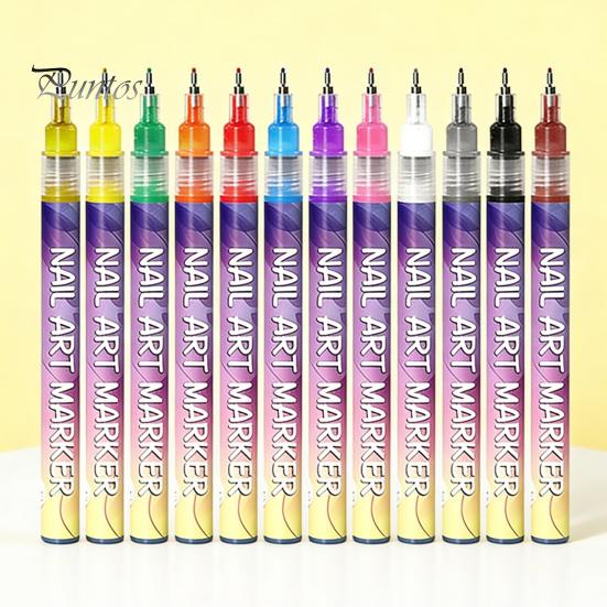 Nail Design Pens 12Pcs Art 3D Quick Dry 0.5MM DIY Gel Acrylic Markers Set Paint Point Graffiti Dotting Liner Pen Drawing Painting Tools