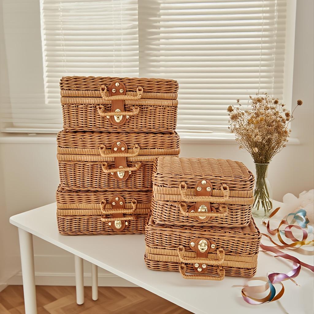 Imitation Rattan Woven Storage Box Vintage Handwoven Case Home Storage Basket Retro Style Decorative Suitcase Hand Gift Box