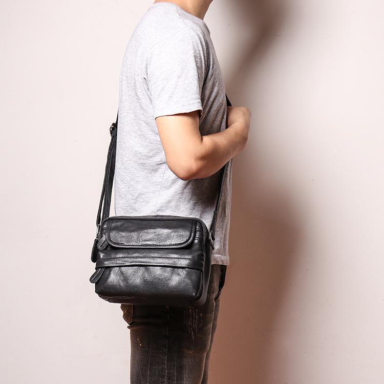 Frosted Leather Men'S Shoulder Bag Women'S Genuine Leather Messenger Bag Large Capacity Cowhide Ipad Small Square Bag