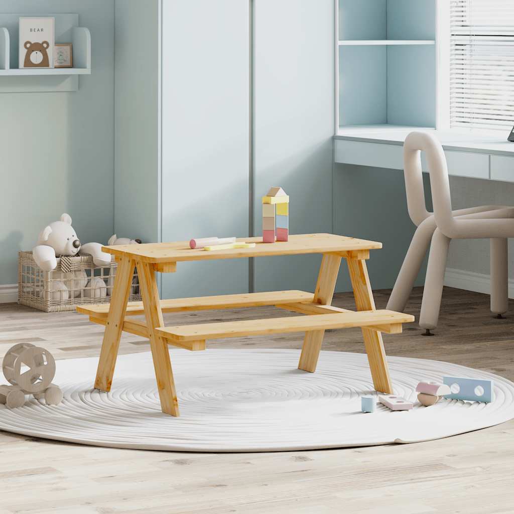 Children S Table with Benches IRUN 90x79.5x50 Cm Solid Wood