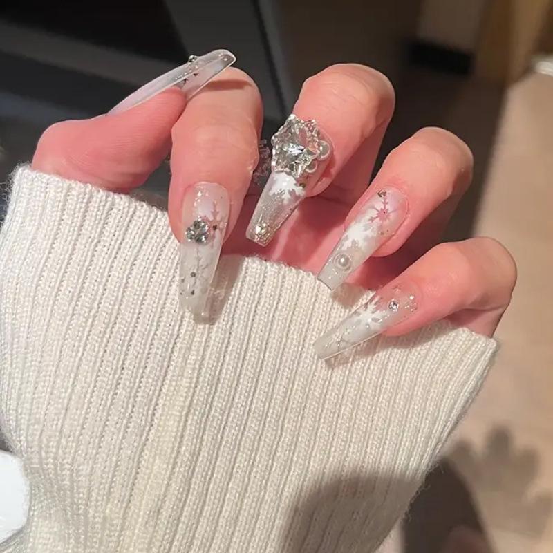 

High-End Frozen Diamond Nail Art Stickers and Wearable False Nails Glue Kit