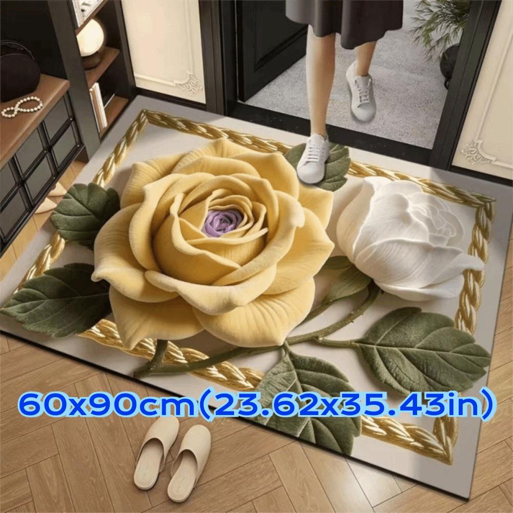 

Non-slip 3D Rose Floor Mat Soft Bathroom Floor Mat Quick Dry Door Rug Home Decoration Yellow-60x90cm