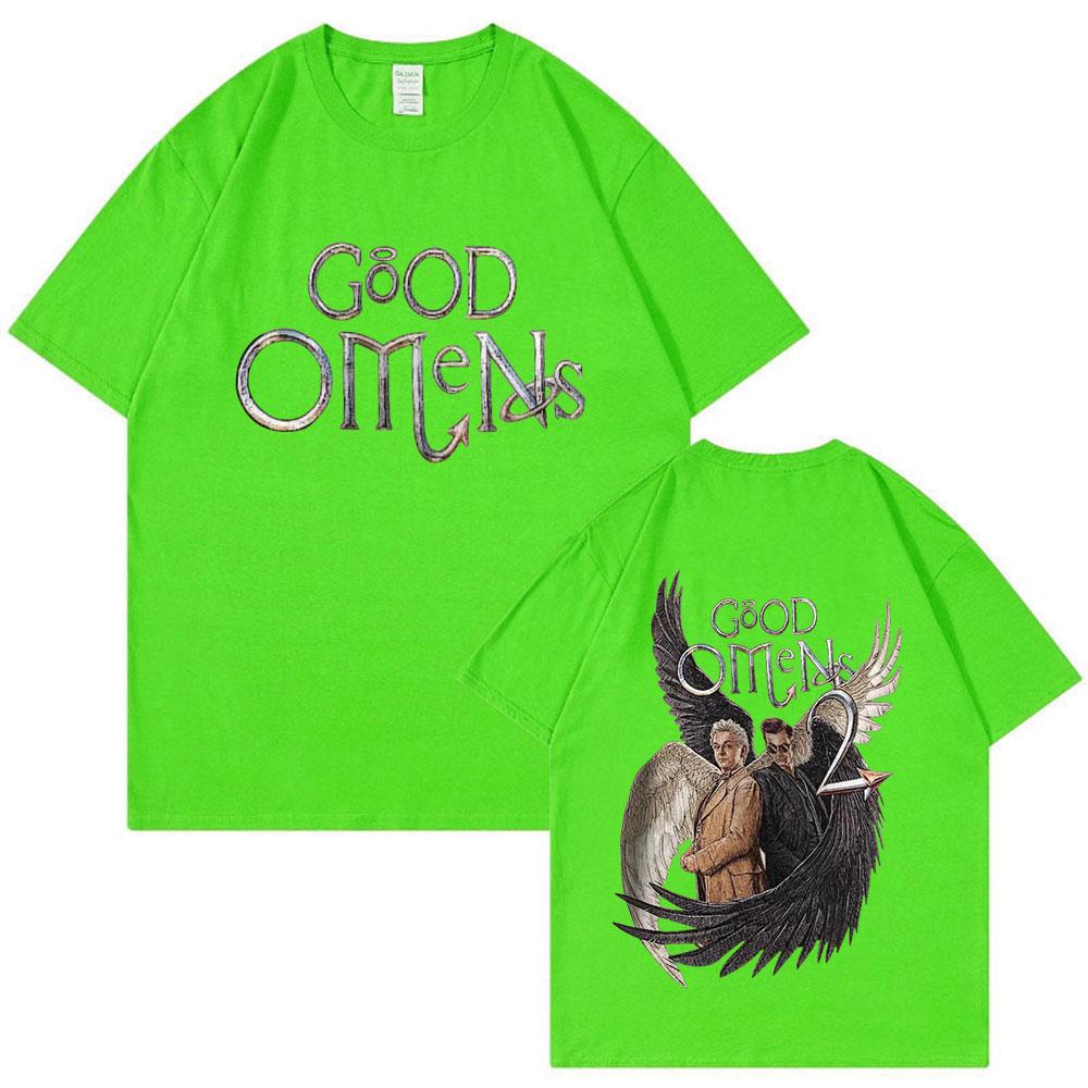 Good Omens Vintage Graphic T Shirt Men Fashion Cotton Short Sleeve T-shirts Unisex Casual Oversized T-shirt Harajuku Streetwear