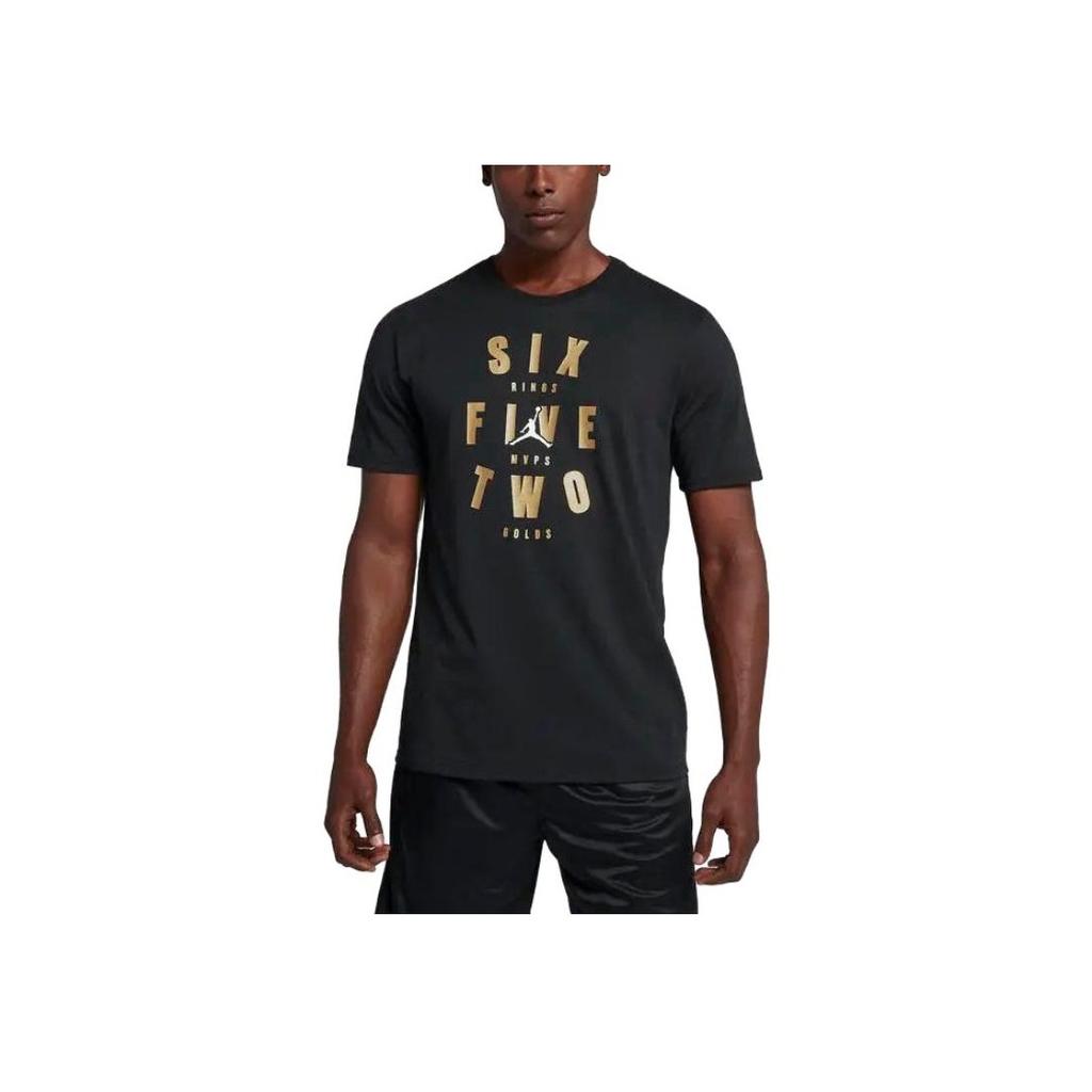 Jordan American Retro Print Logo Letter Round Neck Short Sleeve T-Shirt Men Tops Black 939613-010