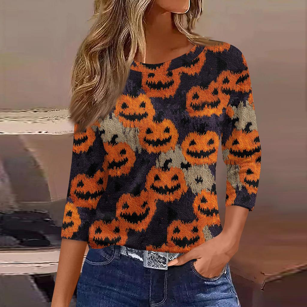 3/4 Length Sleeve Womens Tops Floral Print Vintage Fashion Casual Loose With Round Neck Plus Size Shirts