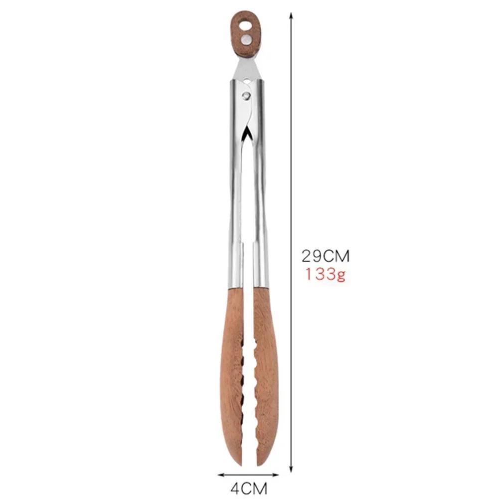 Ergonomic Tongs Salad Tongs Cooking Frying Non-Stick Cookware Rust-Resistant Versatile Cooking Tool Walnut Wood Tip