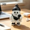 Cute Ghost Decor Halloween Figurine, Holding Coffee/Book/Record Resin Statue, Trendy Interior Soft Furnishings Spooky Tabletop Ornament for