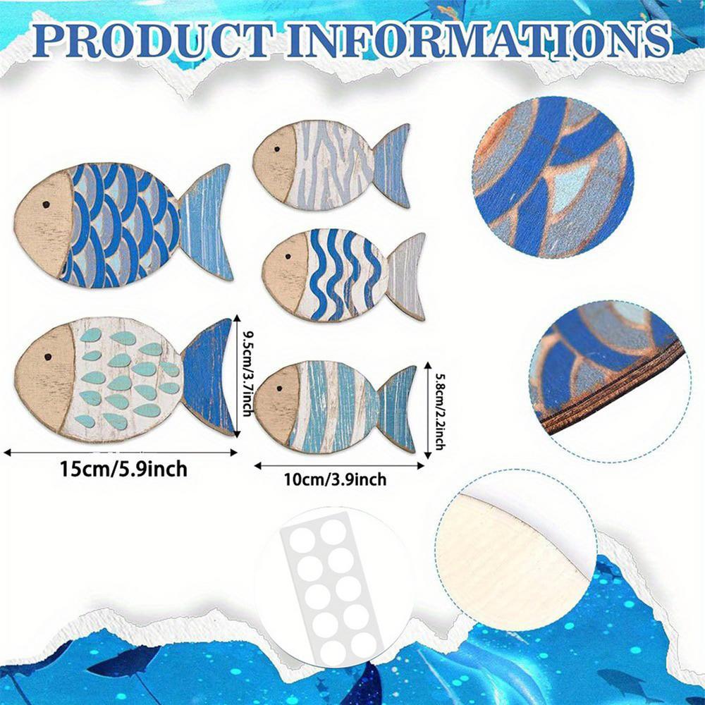 Handcrafted Wooden Ocean Wall Decor - Fish, Coral, Starfish & SailboatSet Ocean Home Decoration Non-3D Pattern Cute