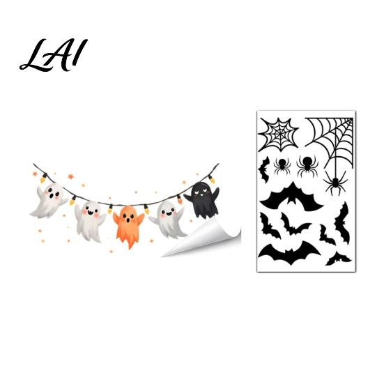 Funny Cat Bat Decals Halloween Static Cling Window Stickers Cute Ghost Pumpkin Glass Holiday Party Decorations Decals Removable Adhesive-Free