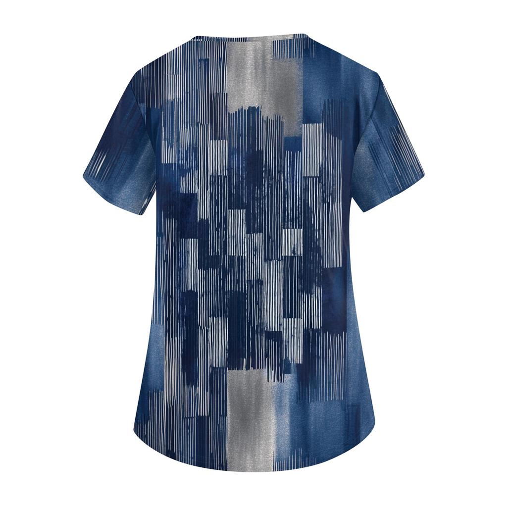 Women's Fashion V-neck Short Sleeve Workwear With Pockets Printed Tops