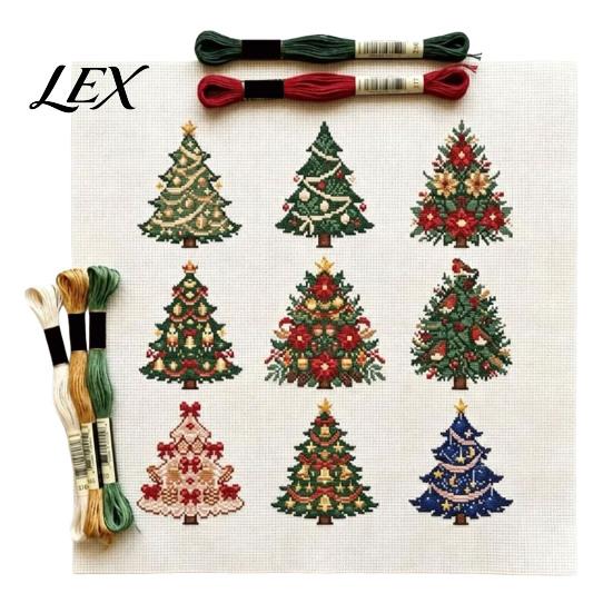 Christmas Art And Craft Projects Cross Stitch Kit, Winter Holiday DIY Embroidery Xmas Starter Kit for Adults Tree Adults, Home Decor Threads Tools