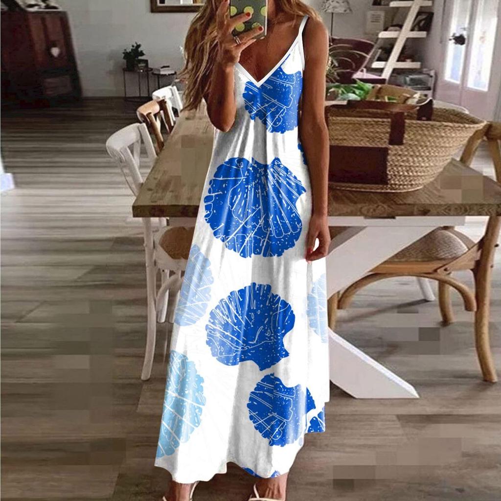 Casual Fashion Women's Sling Slim Fit Slim Long Swing Sleeveless Print Dress