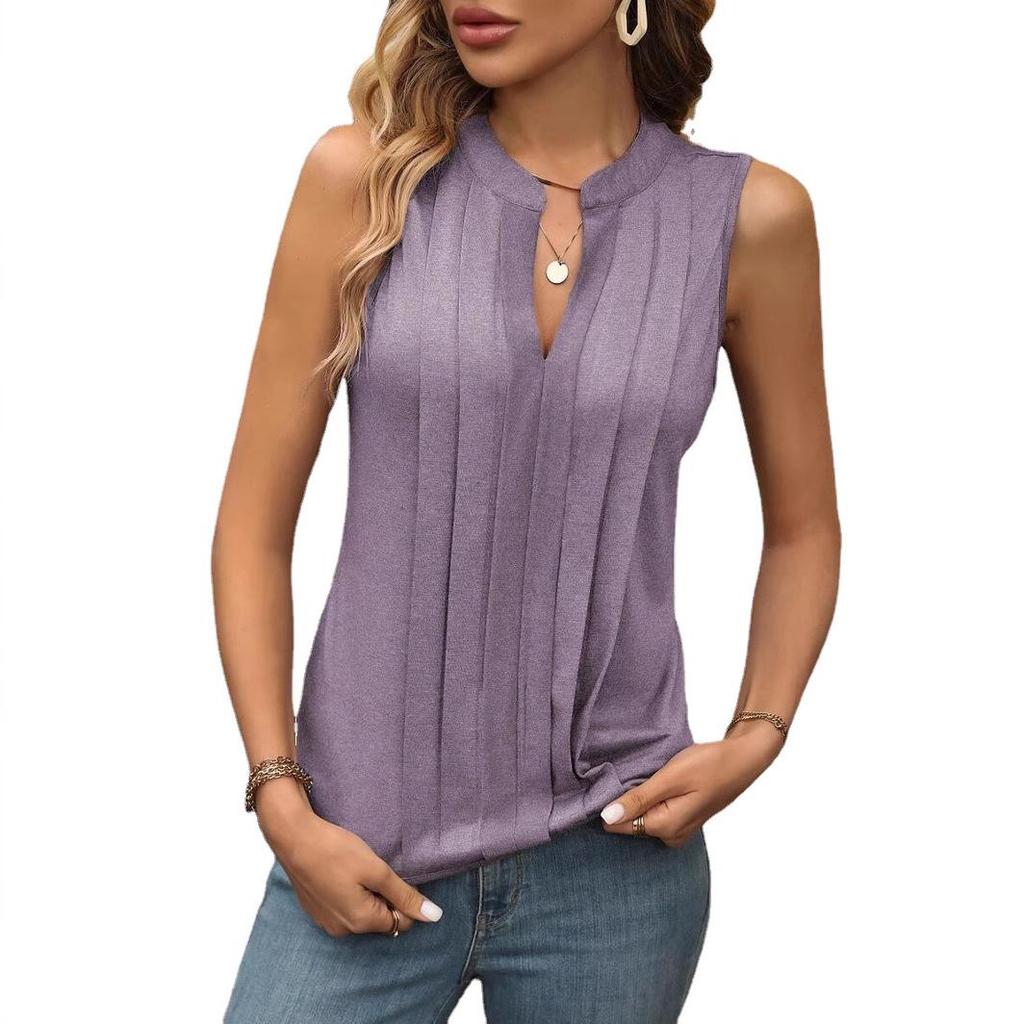 Elegant Pleated V-Neck Vest - 2025 Summer Fashion for Women