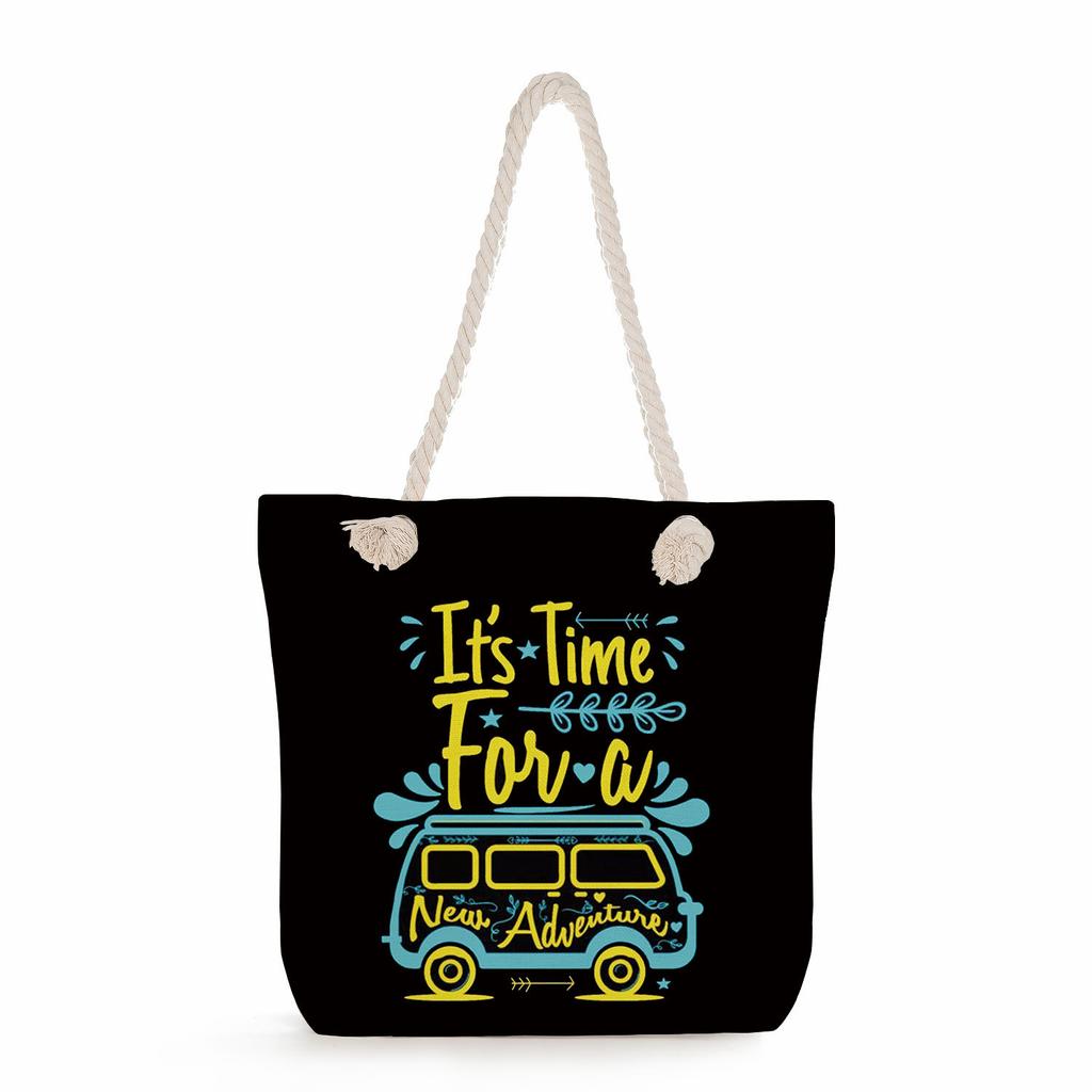 Multifunctional Trendy Letters Printed Thick Rope Shoulder Beach Bag Casual large capacity handbag 7593