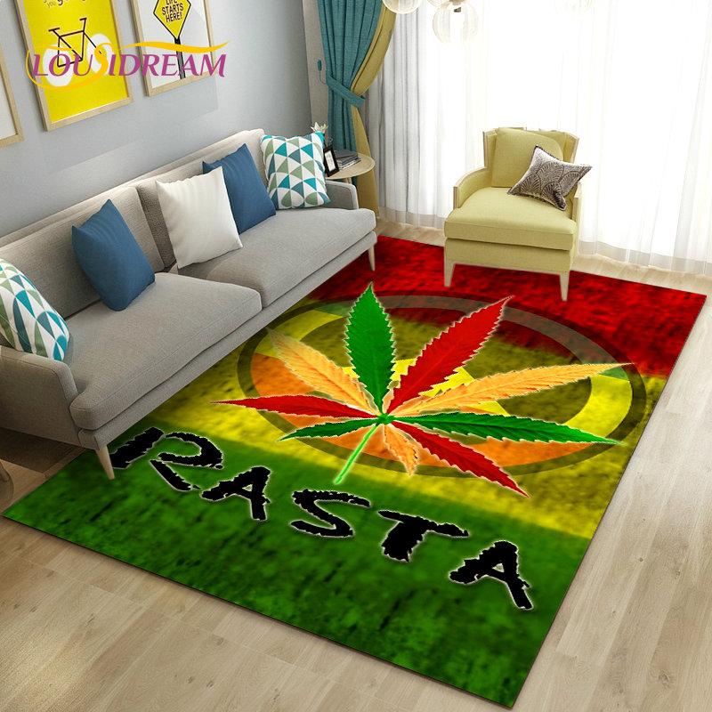 Reggae Music Jamaican Maple Leaf Area Rug,Carpet Rug for Living Room Bedroom Sofa Doormat Decoration,Kid Play Non-slip Floor Mat