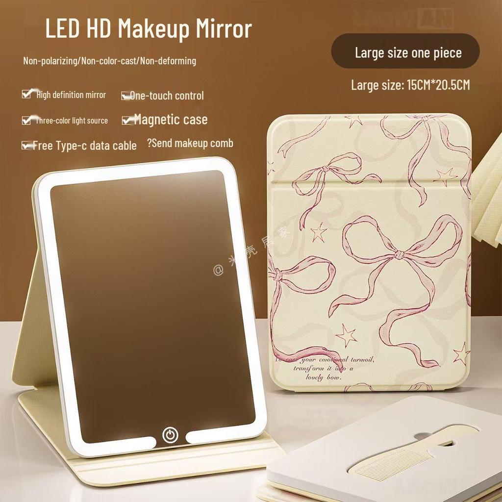 Składane lusterko kosmetyczne LED HD z kreskówkowym motywem i podświetleniem