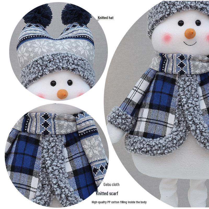Blue Telescopic Snowman Plush Doll Christmas Decoration