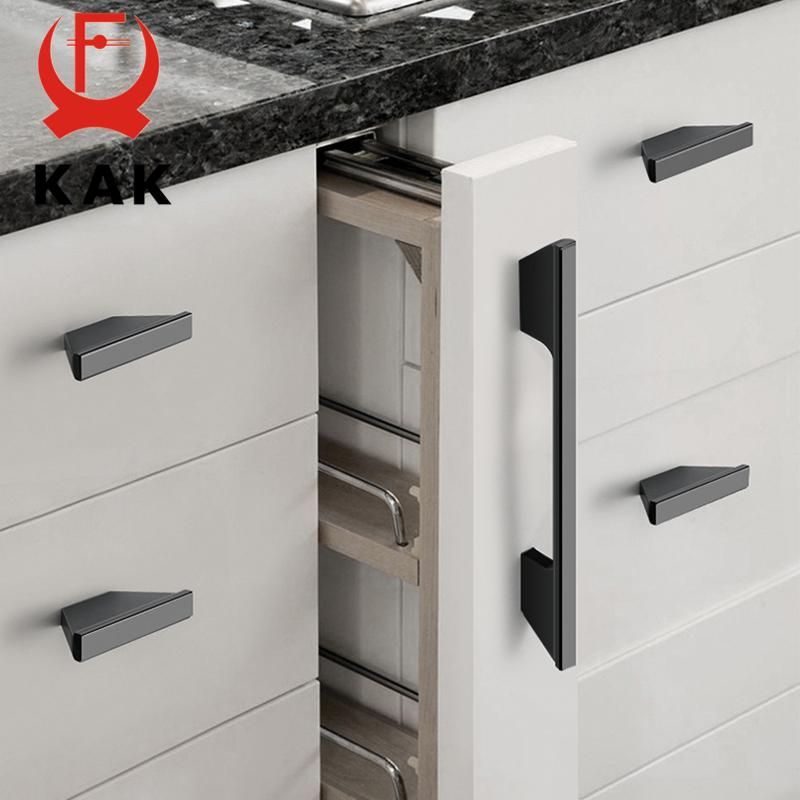 KAK Black Kitchen Handle Fashion Aluminium Alloy Cupboard Door Pulls Wardrobe Cabinet Handle Long Furniture Handle Hardware