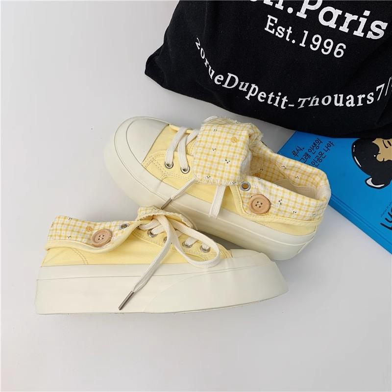 Cute Floral Platform Canvas Shoes Women's 2025 New Fashion Versatile Comfortable Breathable Two Wear Casual Board Shoes