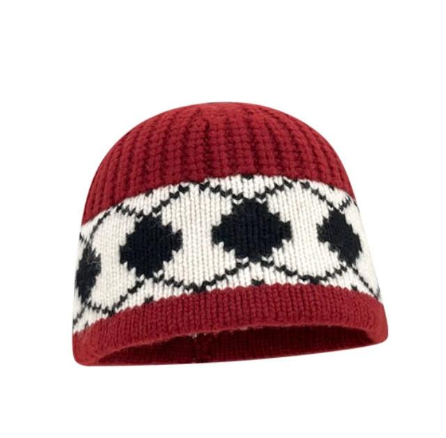 Wool Knitted Hat For Women With Geometric Pattern Winter Warmth Stylish Cozy