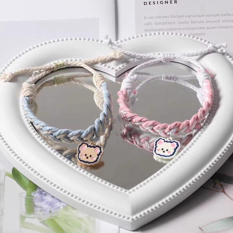 High-Value Cartoon Bestie Trio Magnetic Bracelets: Cute Bear Woven Adjustable Hand Rope for Couples