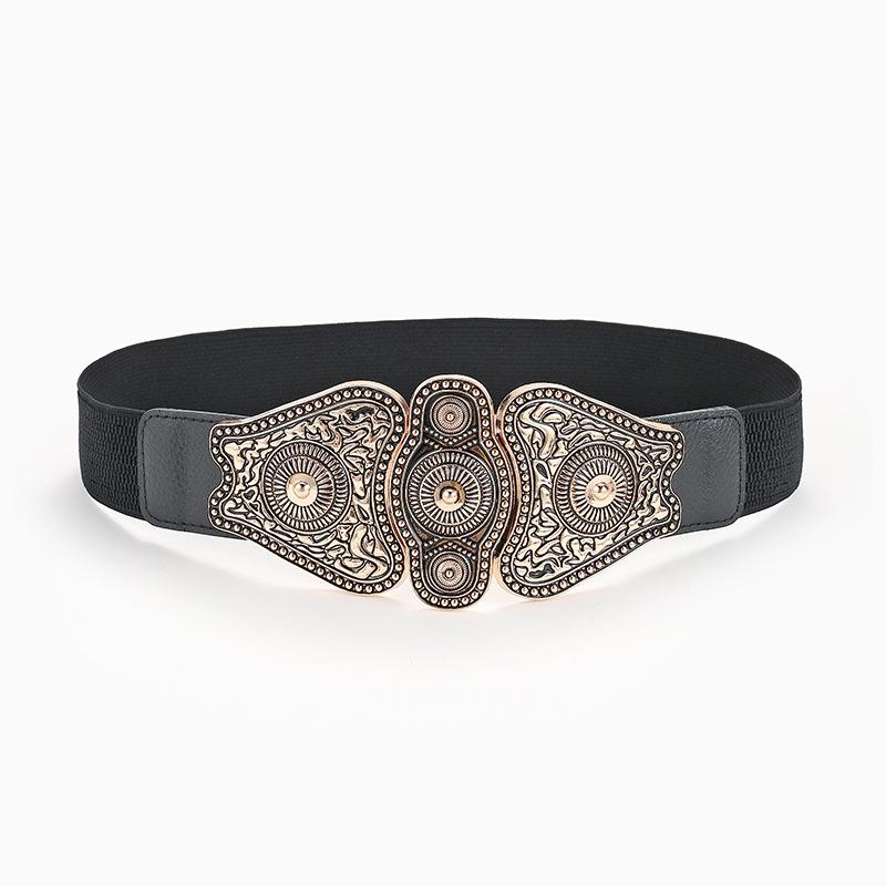 Court Literary And Artistic Retro Engraved Buckle Pin Buckle Women'S Elastic Elastic Braided Wide Waist Seal Belt Women