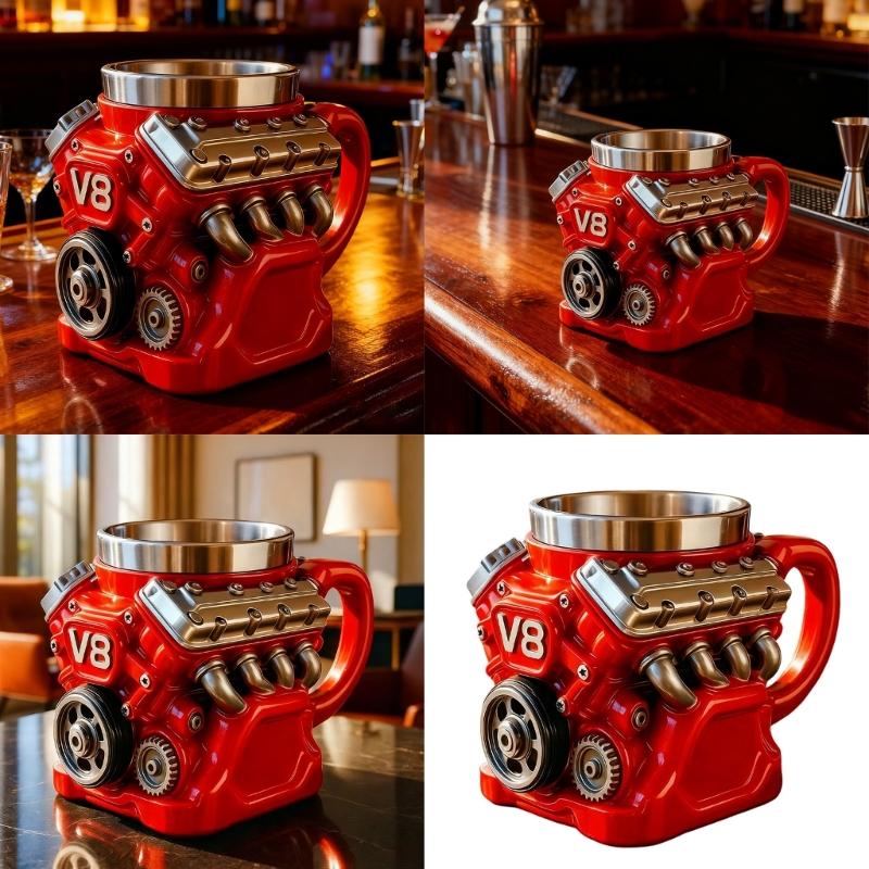 Retro Motor Style Double Walled Thermal Coffee Cup Nonrust Steel Interior Scratch Resistant Construction