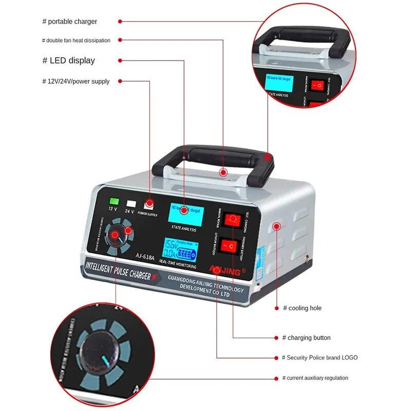 Large Power 400W Battery Charger 12V/24V Car Battery Charger Trickle Smart Pulse Repair for Car SUV Truck Boat