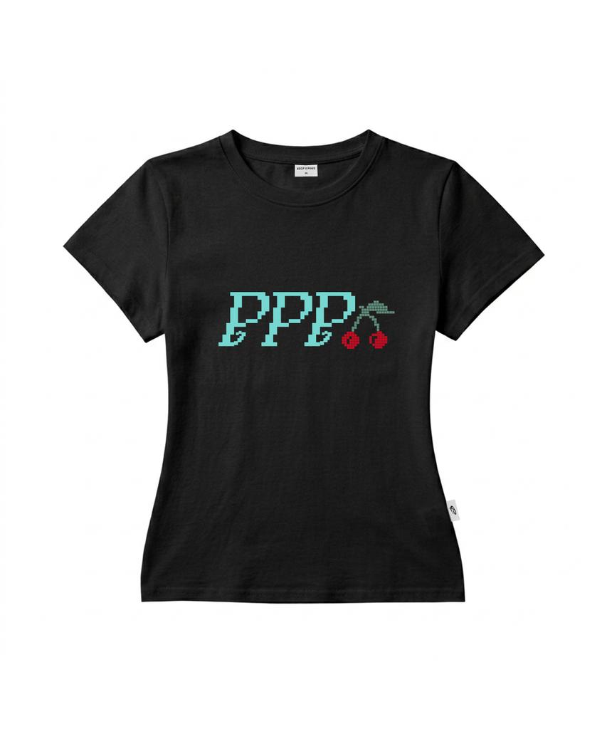 PAGESIISII Ppp Pixel Cherry Print Slim Fit Short Sleeve T-Shirt [2 Colors]