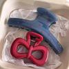 Polka Dot Blue Retro Claw Clip for Women - Red Bow, High-End Updo Hair Accessory