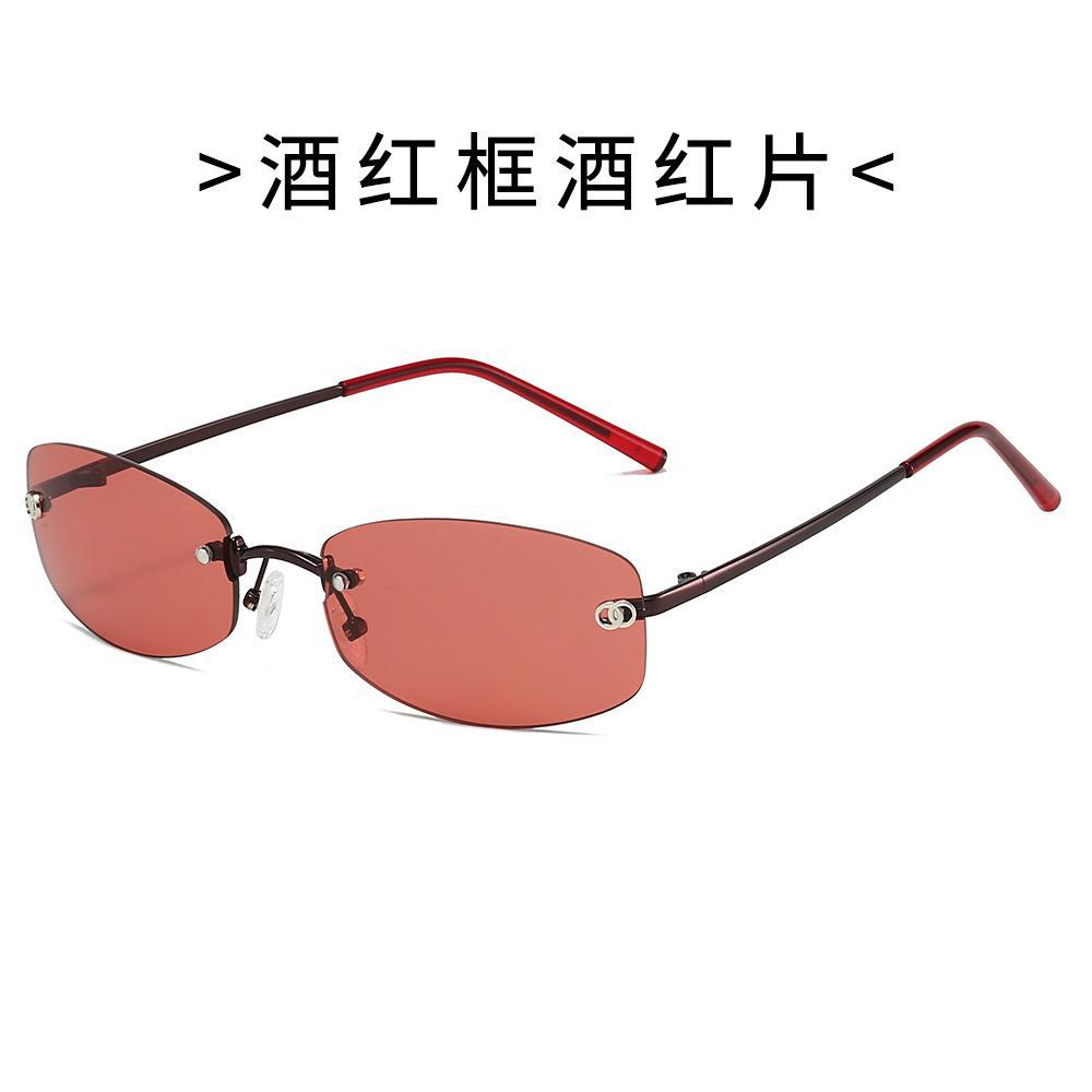 New European and American Spice Girls wind frameless blue sunglasses women's UV-proof glasses yk premium sunglasses