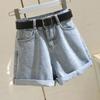 Pantalones vaqueros de moda de verano para mujer, pantalones cortos de mezclilla, pantalones cortos sueltos informales con rizos, pantalones vaqueros elásticos