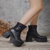 Women New Fashion Short Boots Female Sexy Leather Shoes Square Toe Gothic Zipper High Heels Casual Thick Soled Comfort Footwear