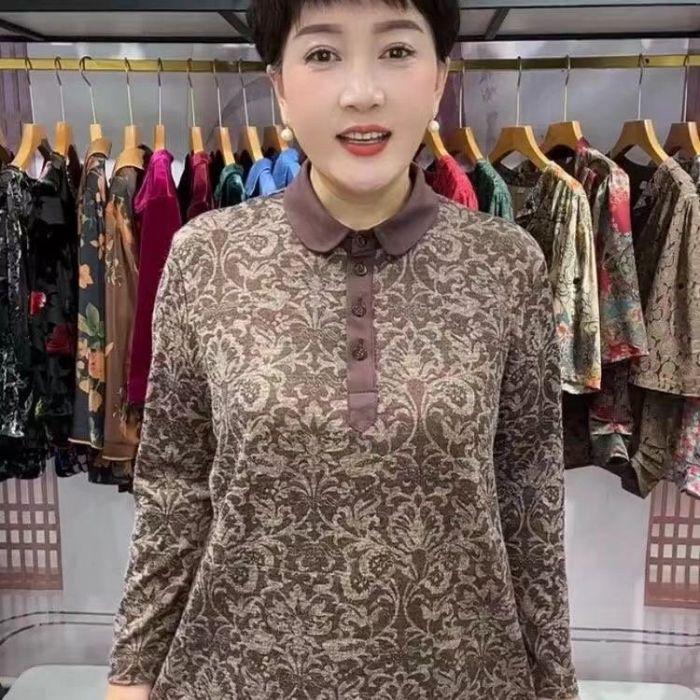 

Women s Velvet Elastic Lapel Blouse - Slimming, Loose Fit for Middle-Aged & Elderly XL кавовий