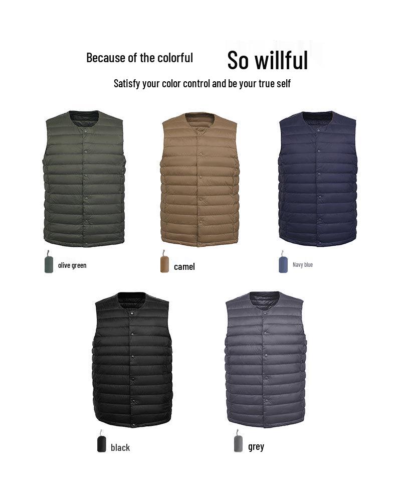 Men's Ultra-Light Down Vest, Large Size, Winter 2026, Short Style with Round Neck, Casual and Portable