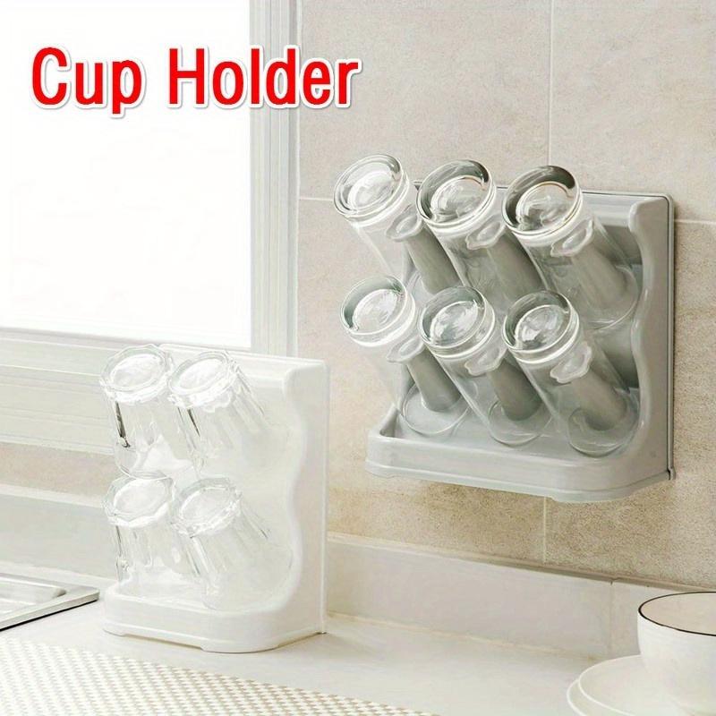 Wall Mount Cup Storage Rack Household Plastic Cup Holder Organizer Water Cup Drain Rack Glass Shelf for 4/6 Cups Home Decor