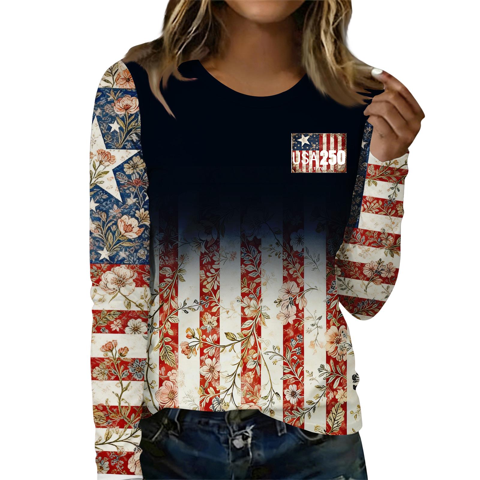 Women s Casual Round Neck Long Sleeve Printed Top XXL
